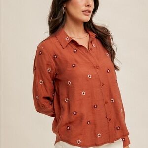 Floral Embroidered Button Down